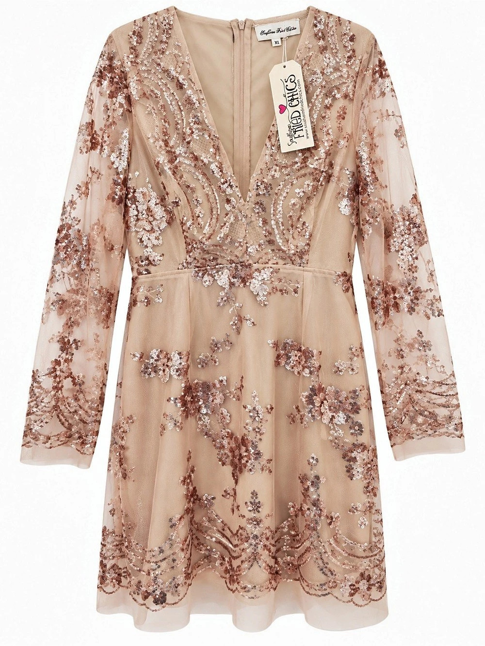 NWT Southern Fried Chics Rose Gold Sequin Floral Dress XL Fairycore Coquette
